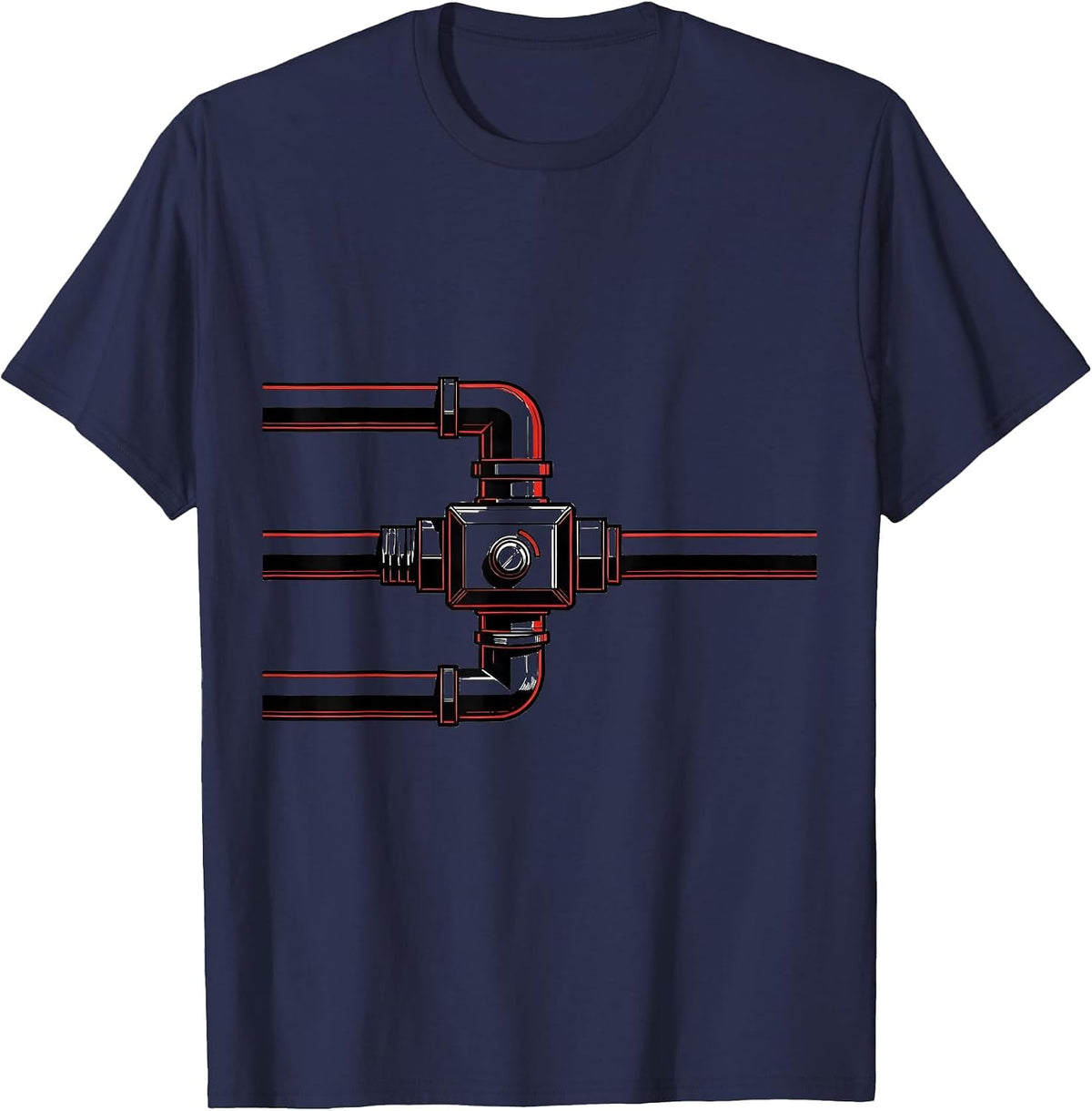 Men's Minimal Diverter Valve Funny Plumber Pipefitter Occupation T-Shirt - Navy Blue