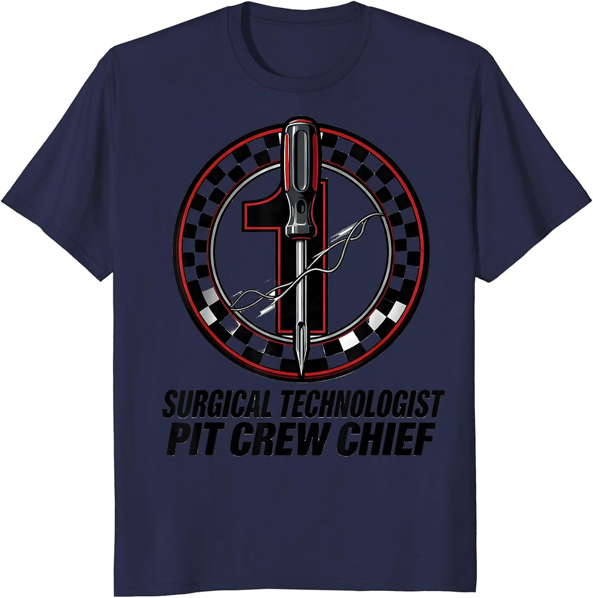 Surgical Technologist Pit Crew Chief Racing Livery Graphic T-Shirt - Navy Blue