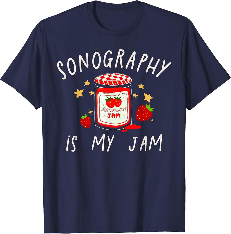 Sonograph Funny Sonography is My Jam Ultrasound Tech RDCS T-Shirt Tee for Medical Professionals - Navy Blue