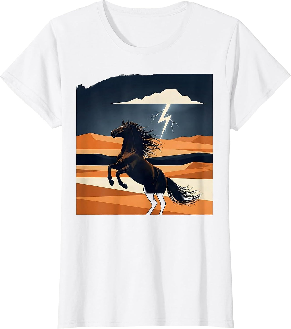 Wild Horse Lightning Storm Western Graphic T-Shirt - White