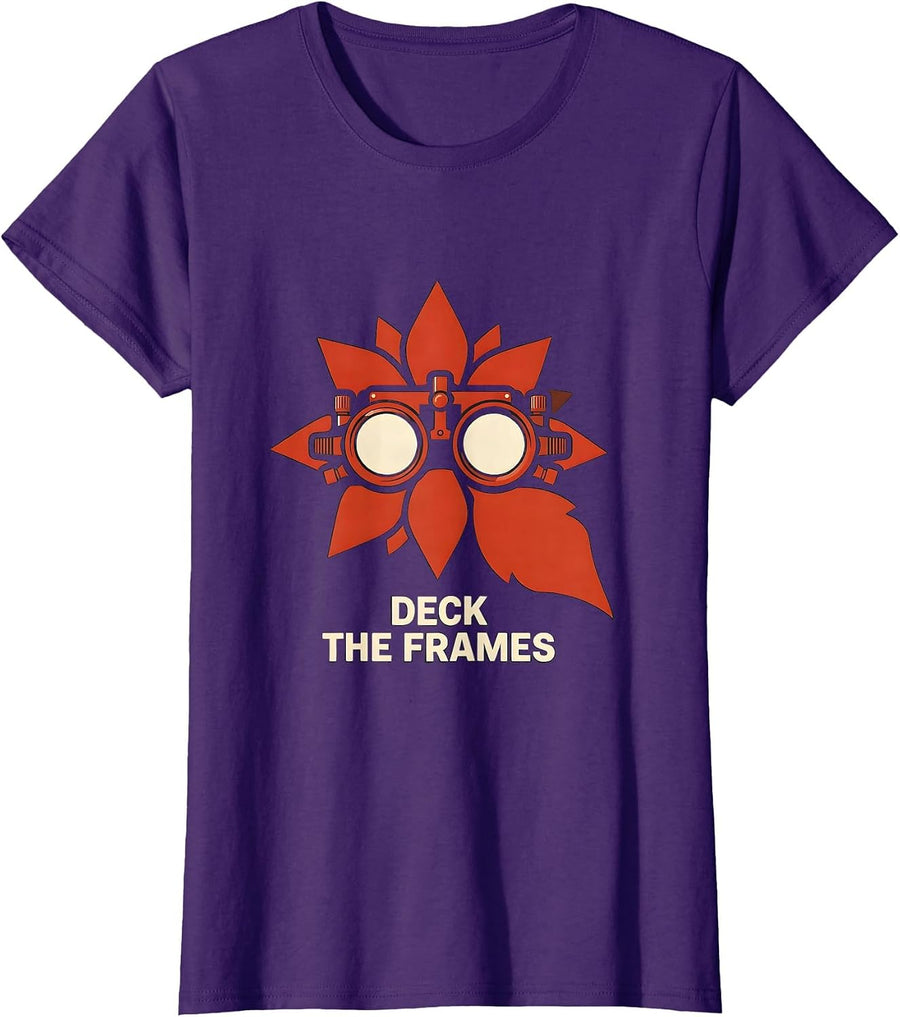 Women's Deck the Frames Funny Optometrist Eye Care Christmas Pun T-Shirt - Purple
