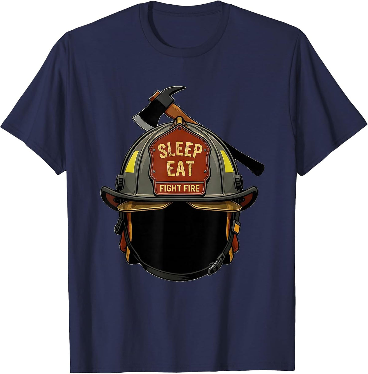 Men's Sleep Eat Fight Fire Firefighter Design T-Shirt - Navy Blue