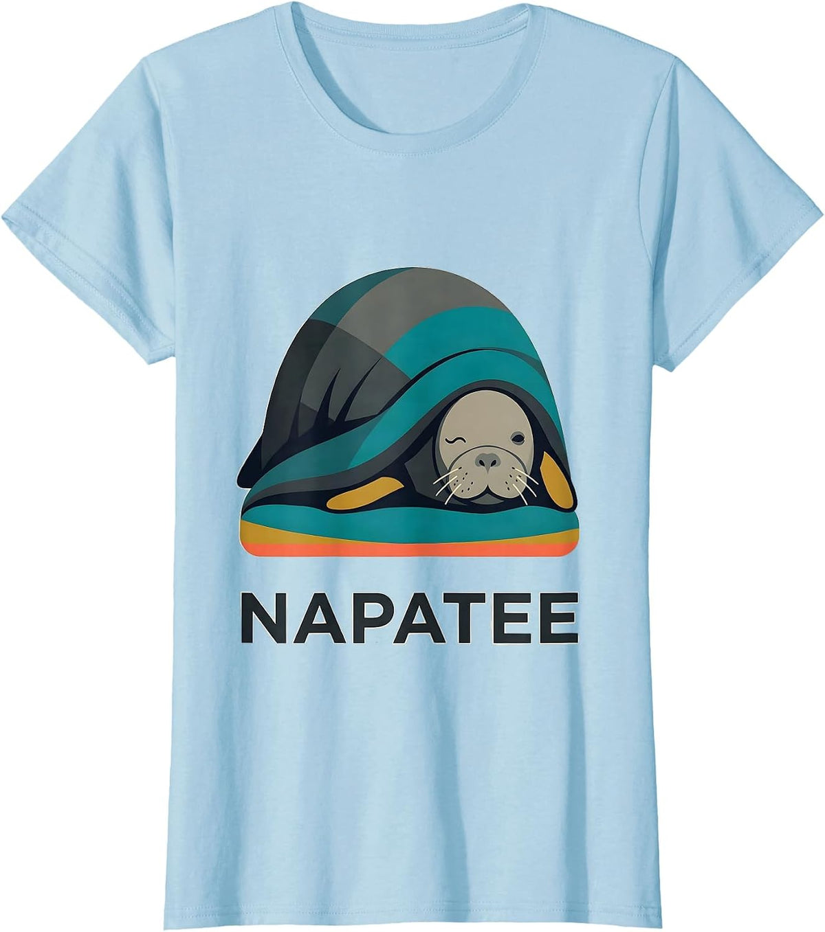 Women's Napatee Midcentury Modern Sleeping Manatee Animal Lover T-Shirt - Baby Blue