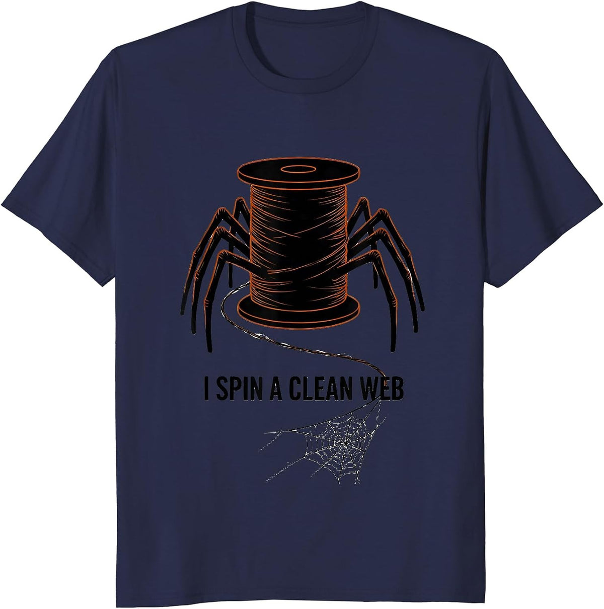 Men's I Spin A Clean Web Minimalist Halloween Dentist Dental Pun T-Shirt - Navy Blue