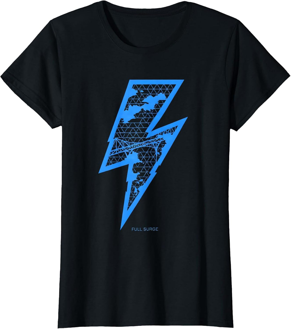 Full Surge Bold Geometric Lightning Bolt Retro Preppy T-Shirt - Black