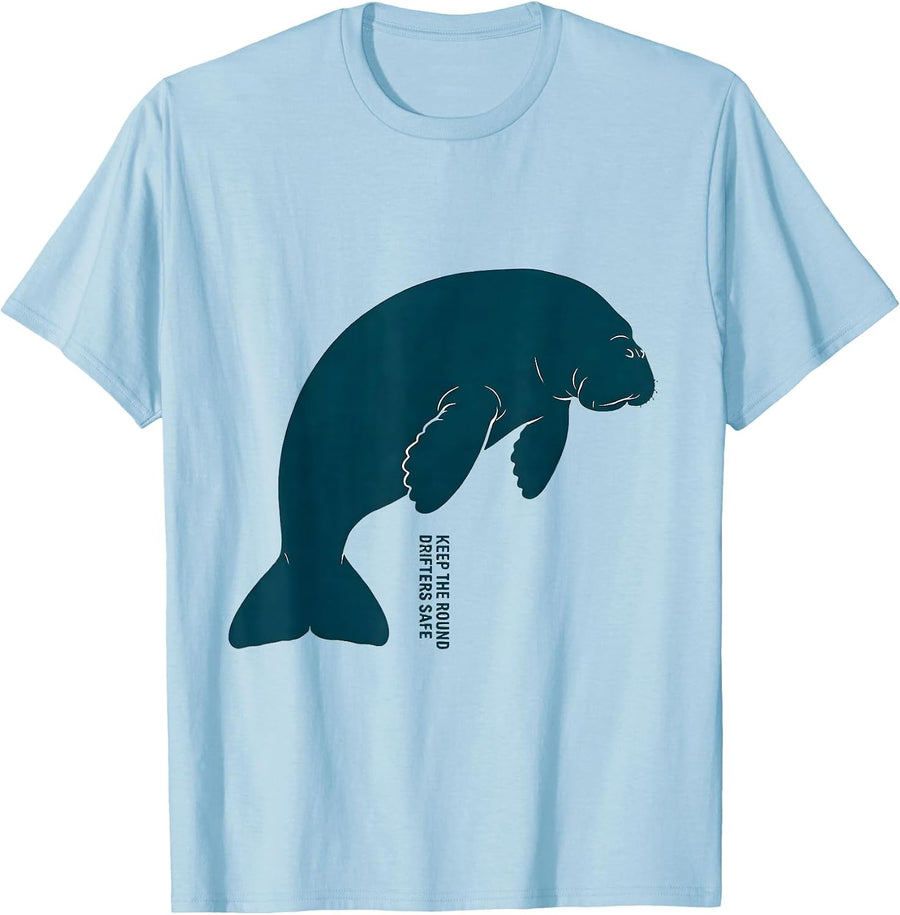 Men's Keep The Round Drifters Safe Funny Manatee Ocean Animal T-Shirt - Baby Blue