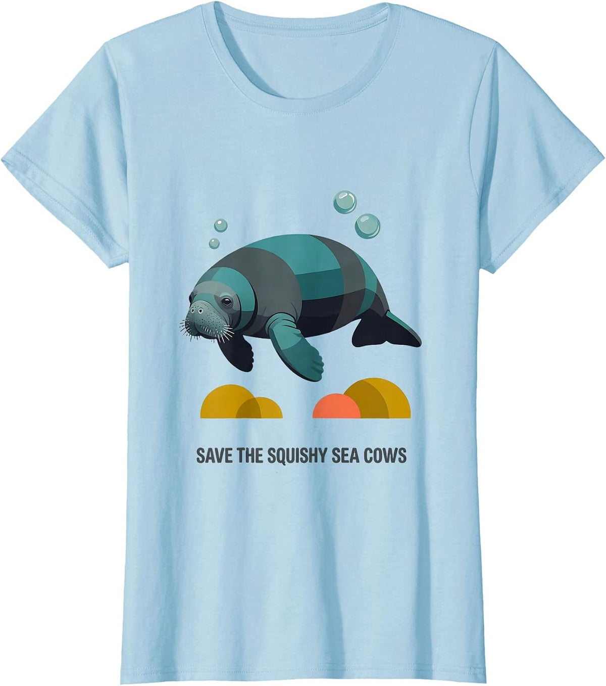 Women's Save The Squishy Sea Cows Midcentury Modern Manatee Lover T-Shirt - Baby Blue