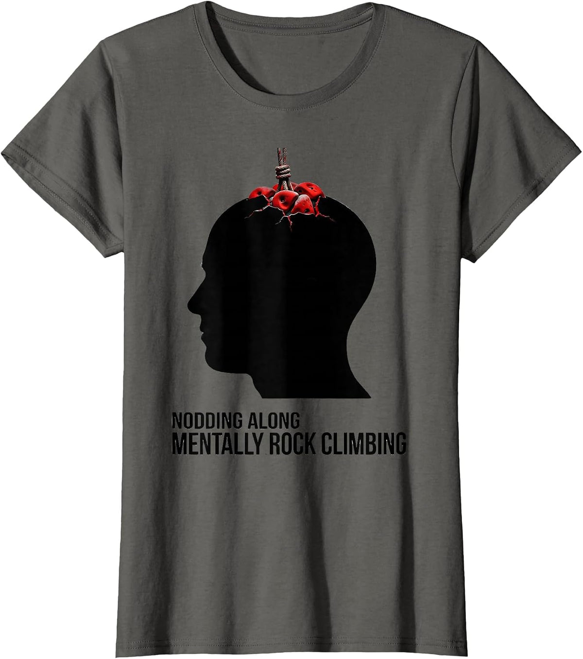 Women's Nodding Along Mentally Rock Climbing Funny Hobbyist Gift T-Shirt - Asphalt Grey