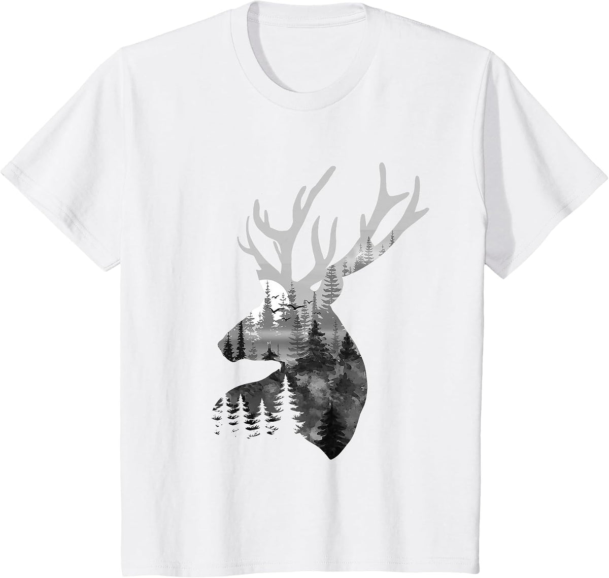Silhouette Buck Deer Artwork - Forest Wildlife Animal Lover T-Shirt - White