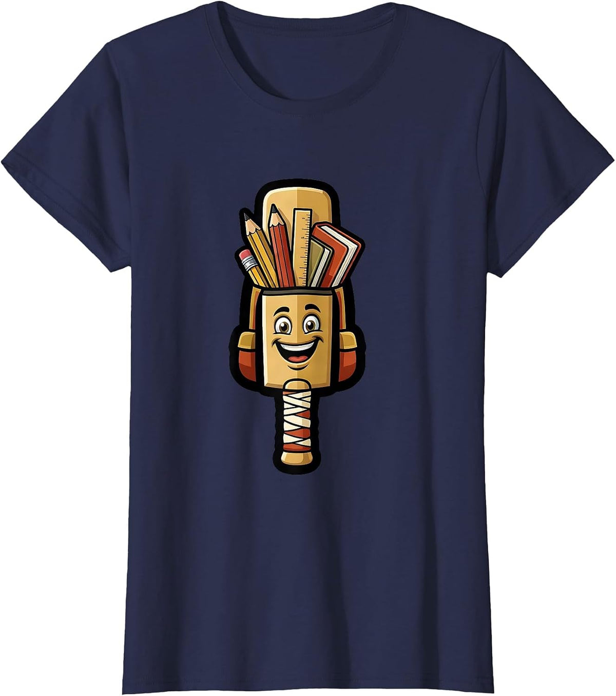 Women's Cricket Life Back to School Graphic Design T-Shirt - Navy Blue