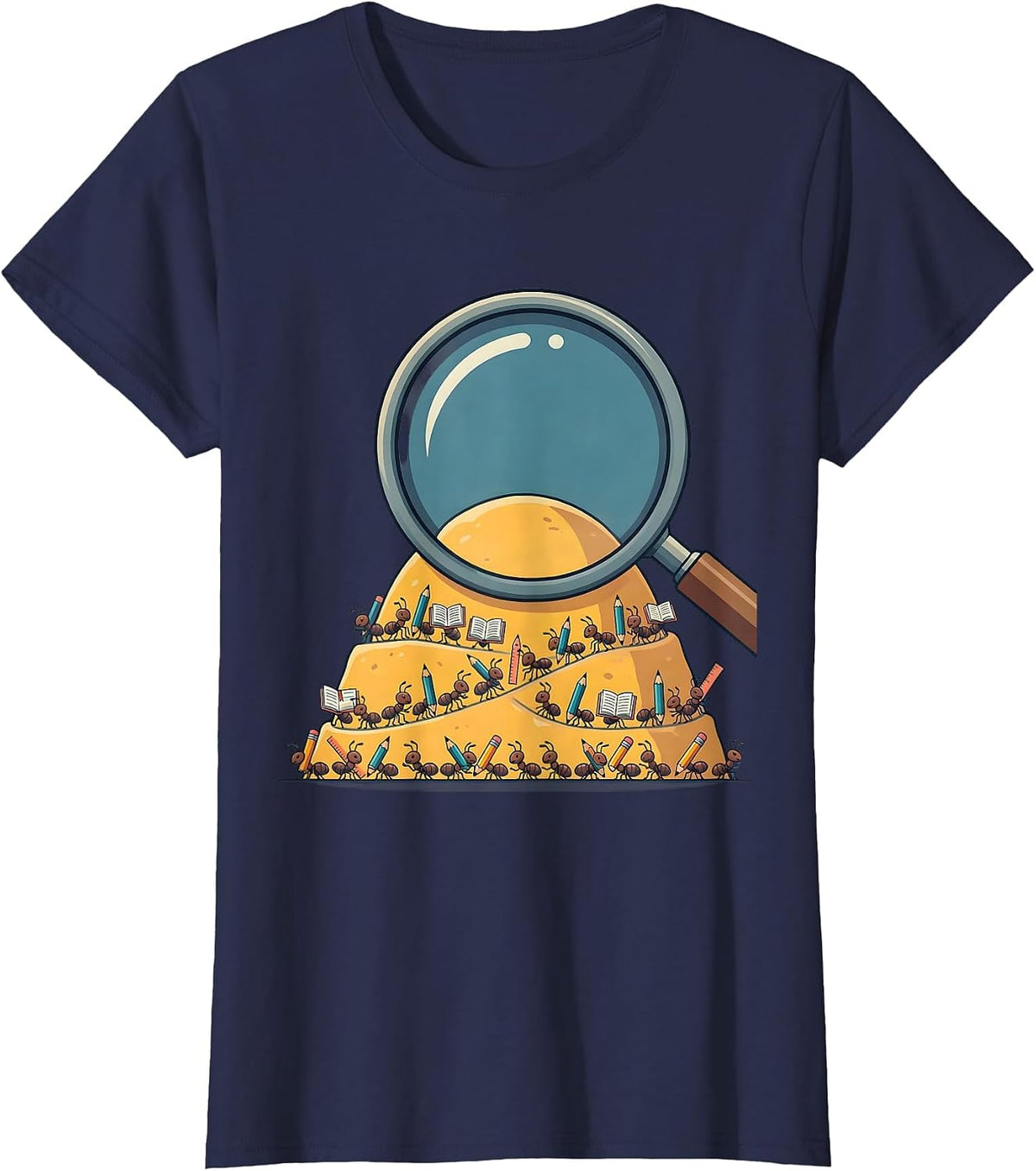 Women's Third Grade Teacher Magnifying Glass Ant Hill T-Shirt - Navy Blue