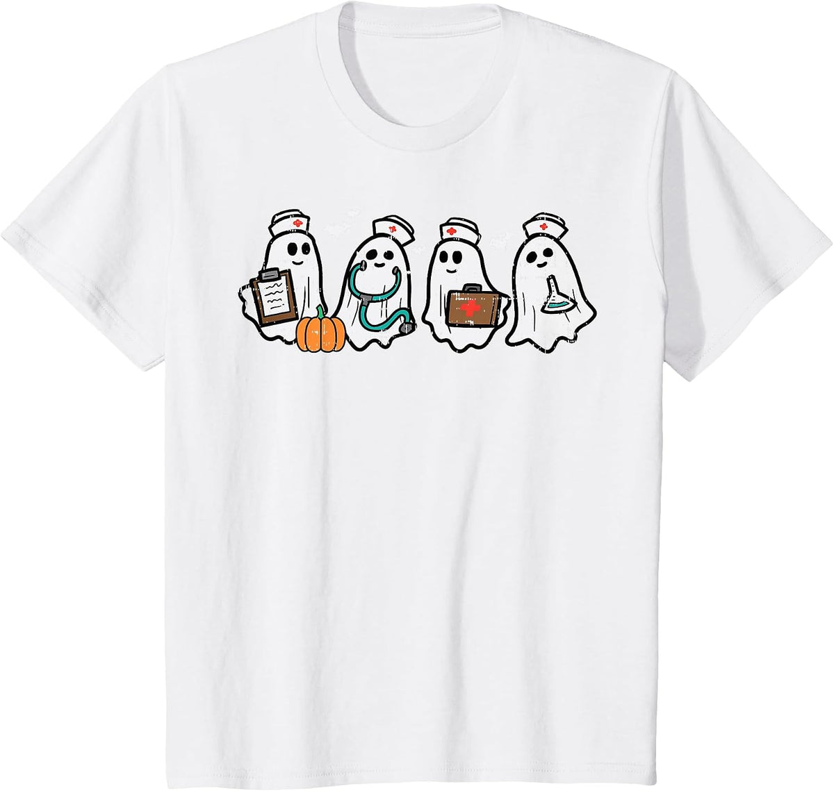 Ghost Nurses Halloween Crew Funny Costume Scrub Top Women T-Shirt - White