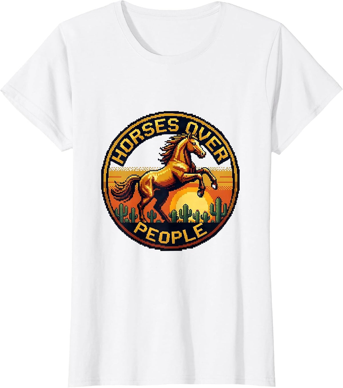 Horses Over People Western Graphic Design T-Shirt - White