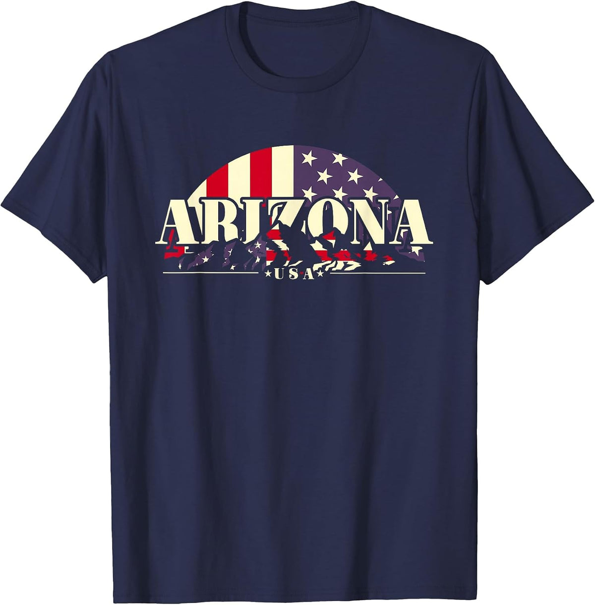 Arizona and American Flag, Vintage Mountain Nature Hiking T-Shirt - Navy Blue