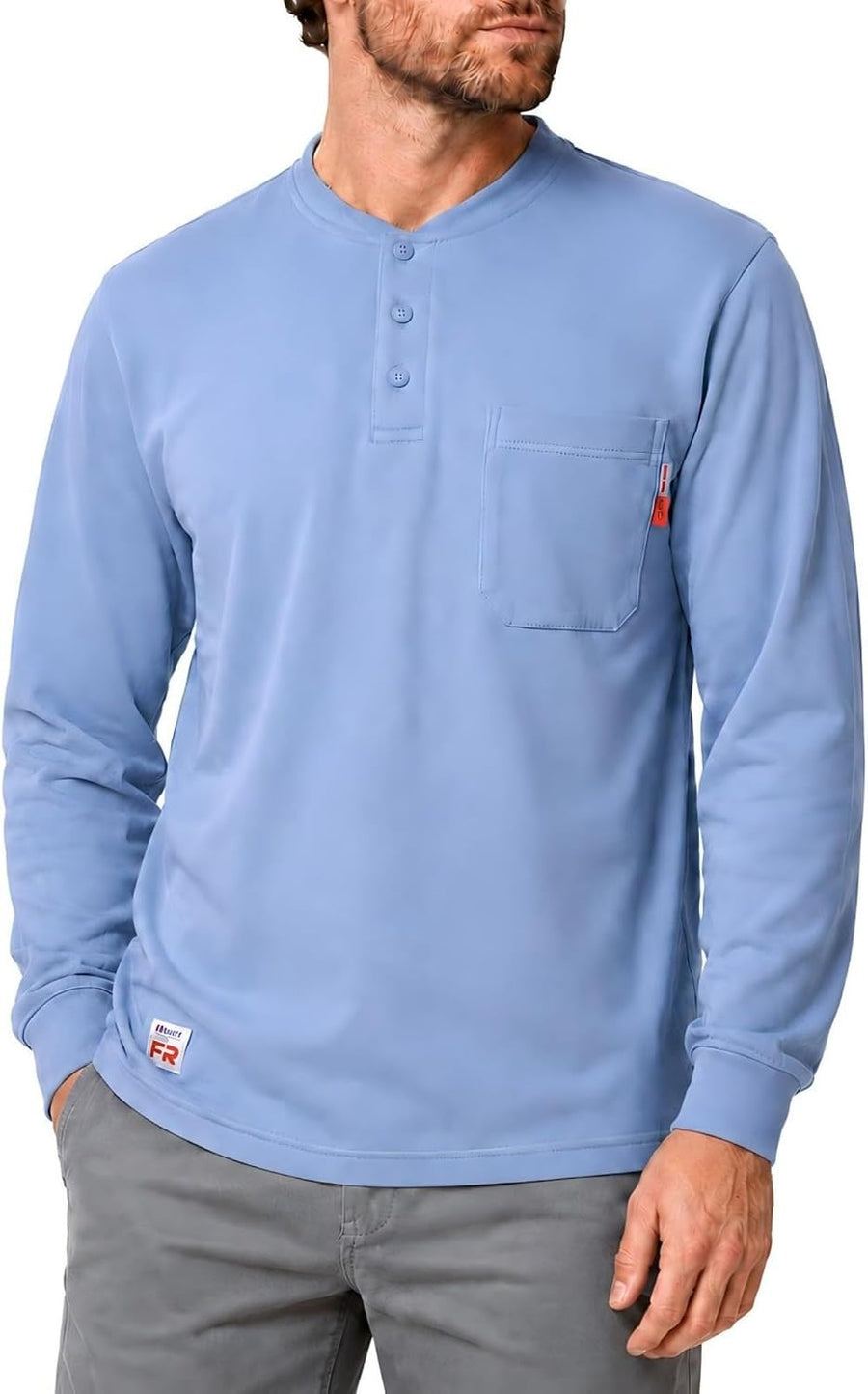 GloWave Men's FR Shirts, 6oz Long Sleeve Flame Resistant Henley Shirts - Blue
