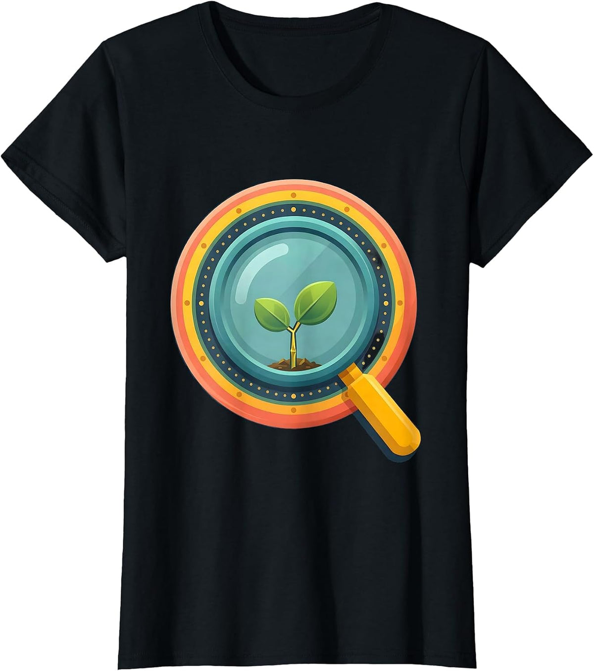 Women's First Grade Teacher Magnifying Glass Seedling T-Shirt - Black