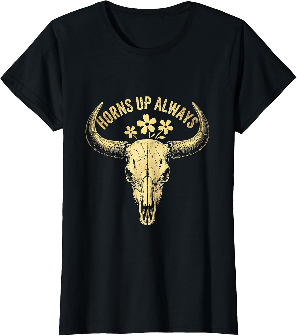 Horns Up Always Bold Metal Music Design T-Shirt - Black