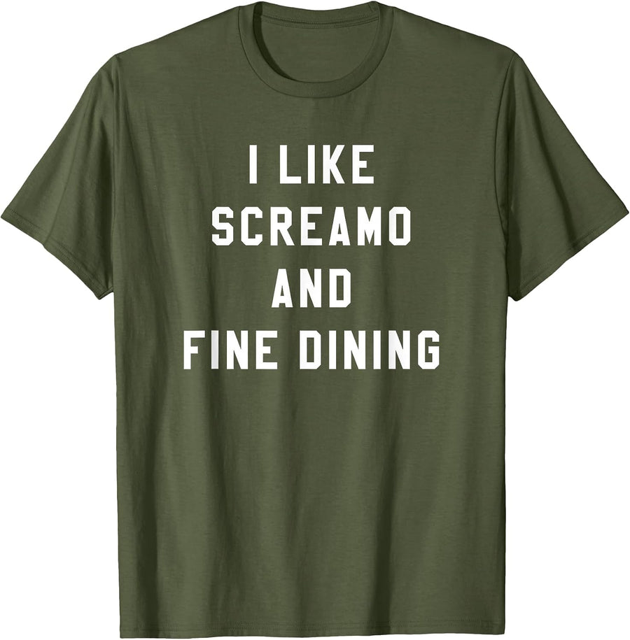 I Like Screamo and FINE Dining Funny Emo Goth Punk Music T-Shirt, Men, Olive Green, Large - As Pictured