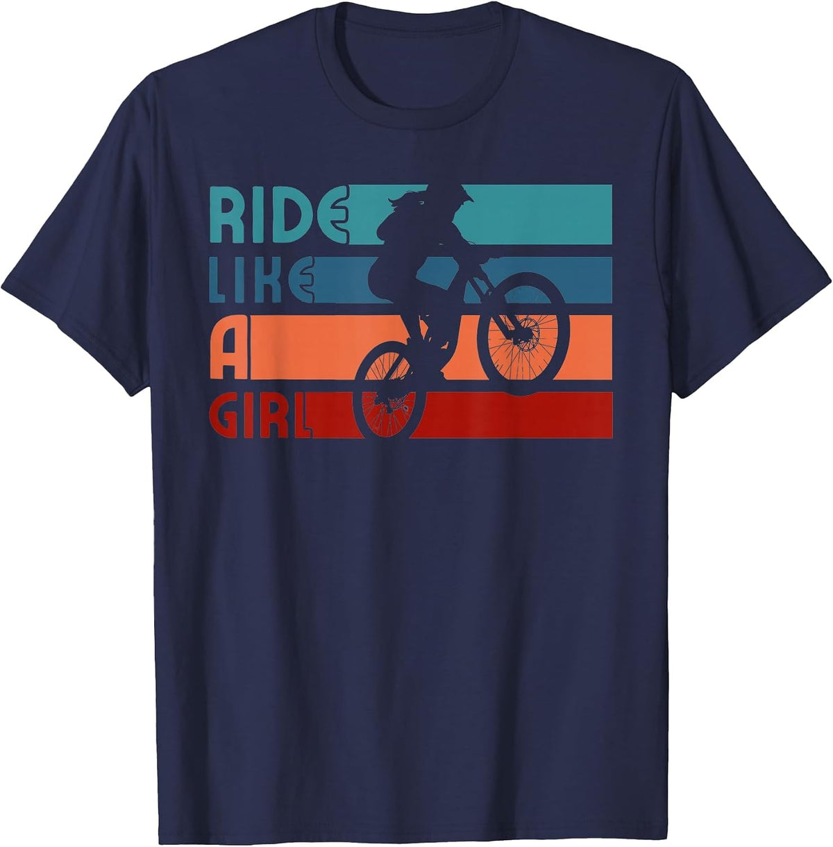 Ride Like a Girl Striped Female Mountain Biking T-Shirt - Navy Blue