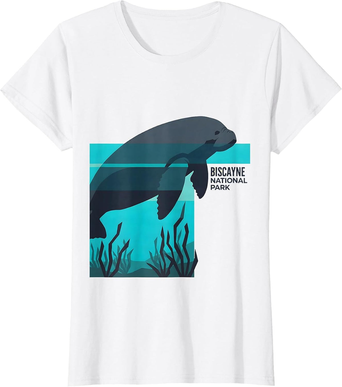 Women's Biscayne National Park Retro Flat Vector Manatee Wildlife T-Shirt - White
