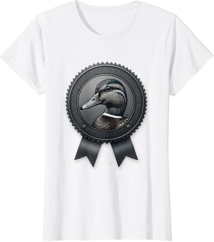 Pressed Seal Mallard Duck Hunter Badge Humor Gift T-Shirt - White