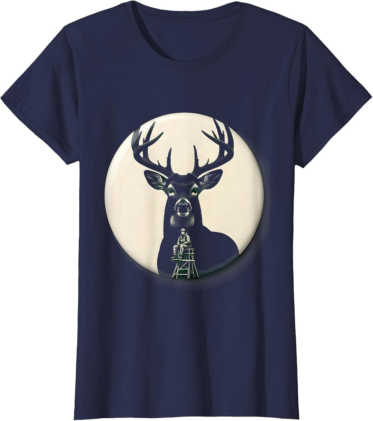 Women's Sealed Buck Hunter Badge Silhouette Camo Dad Gift T-Shirt - Navy Blue