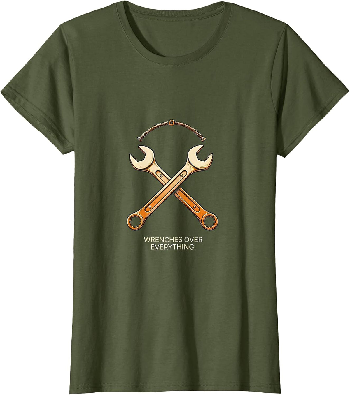 Women's Wrenches Over Everything Pit Crew Design T-Shirt - Olive Green