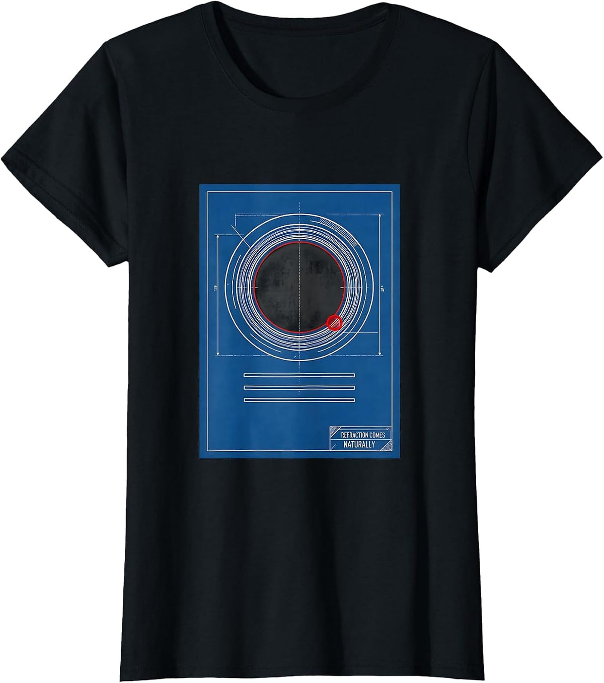 Refraction Comes Naturally Technical Blueprint Optometry T-Shirt - Black
