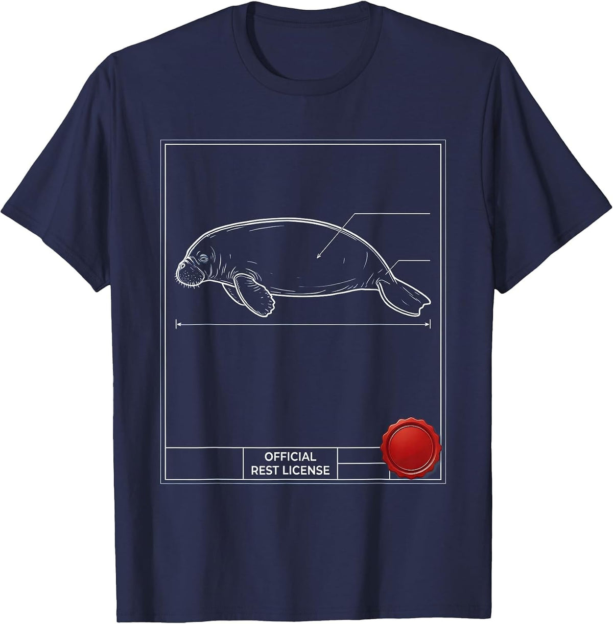 Official Rest License Technical Blueprint Manatee Sea Cow T-Shirt - Navy Blue