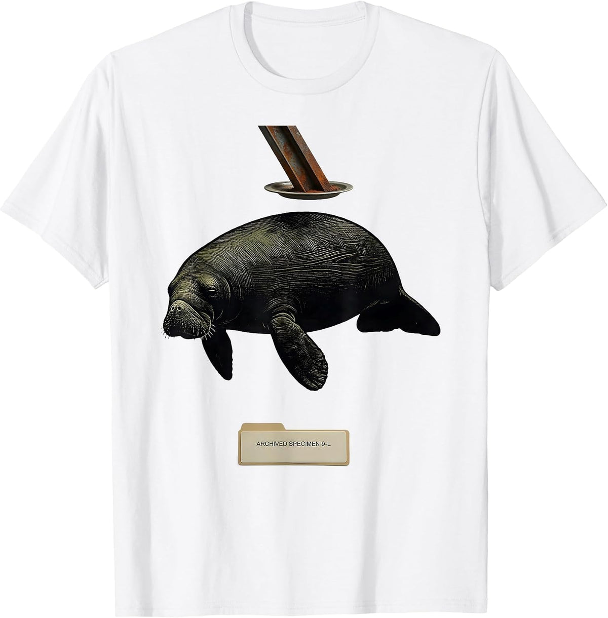 Men's Archived Specimen 9-L Funny Manatee Alien UFO Meme Humor T-Shirt - White
