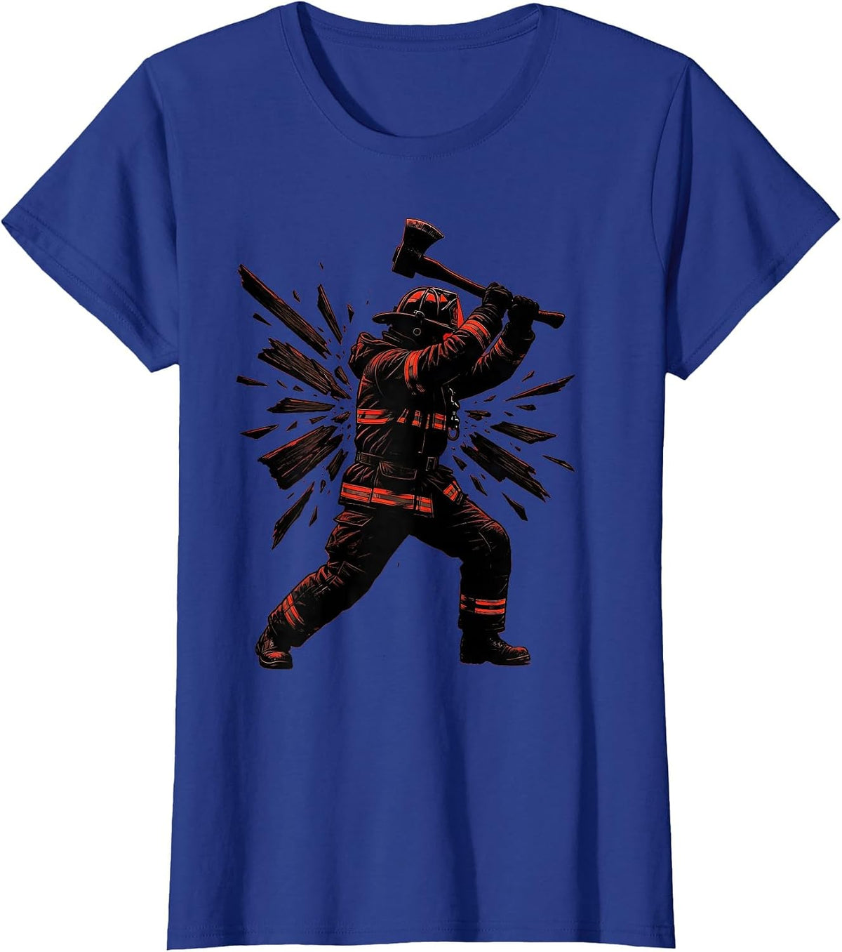 Women's Firefighter Breaching Door With Axe Graphic T-Shirt - Royal Blue