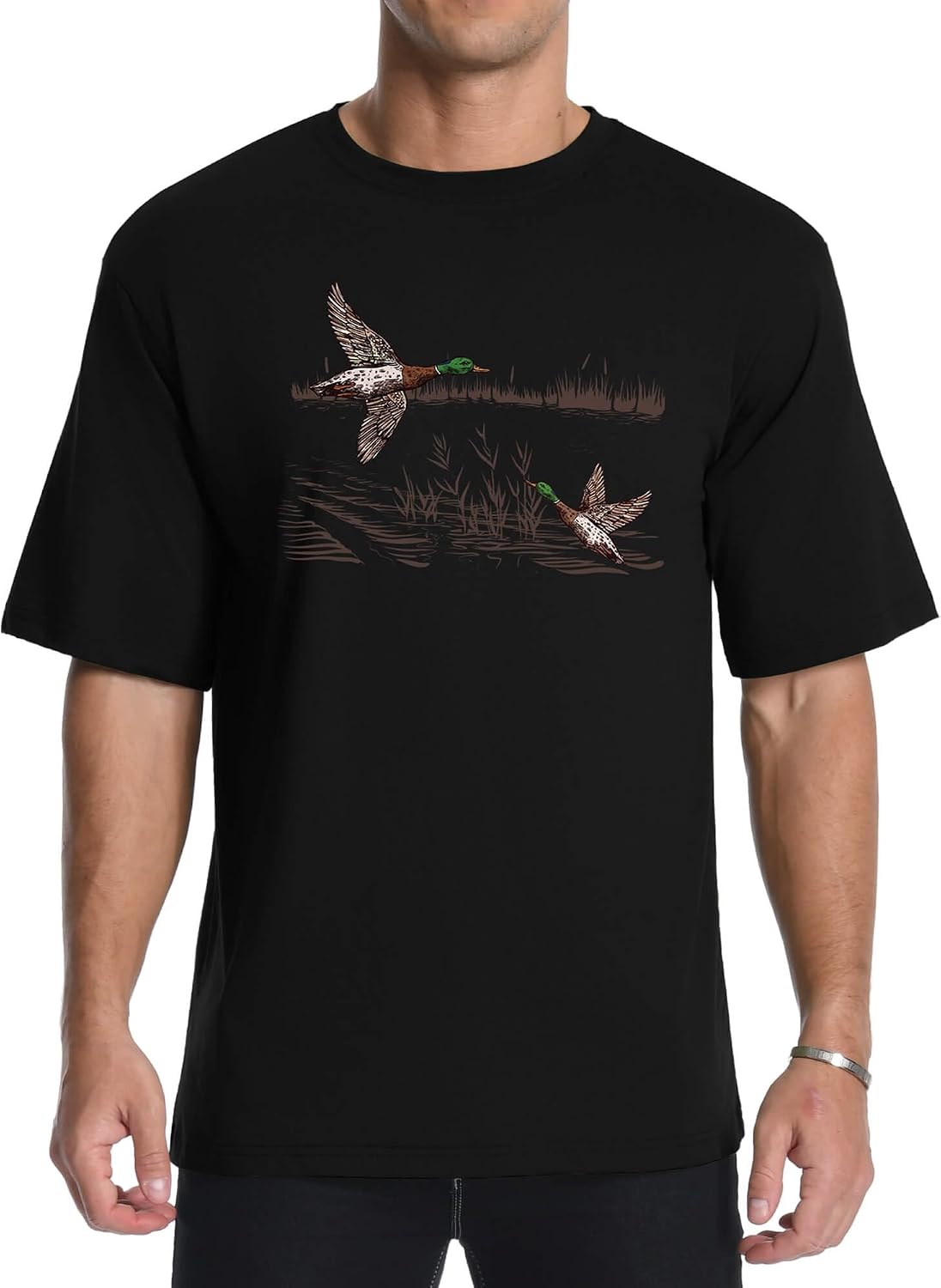 Aiyino Men's Wild Duck Graphic T-Shirt – Retro Mallard Print Tee - Black