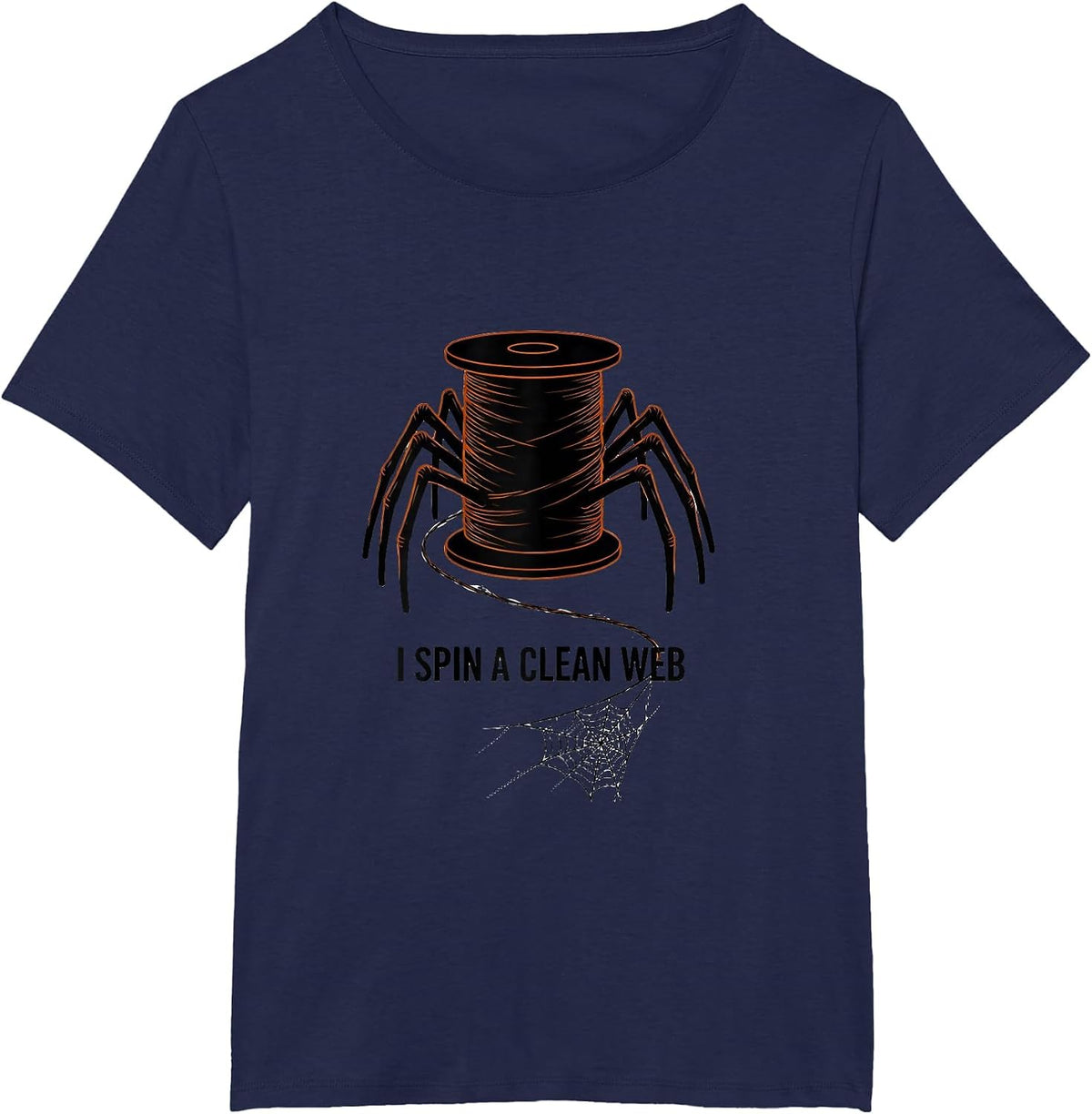 Women's I Spin A Clean Web Minimalist Halloween Dentist Dental Pun T-Shirt - Navy Blue