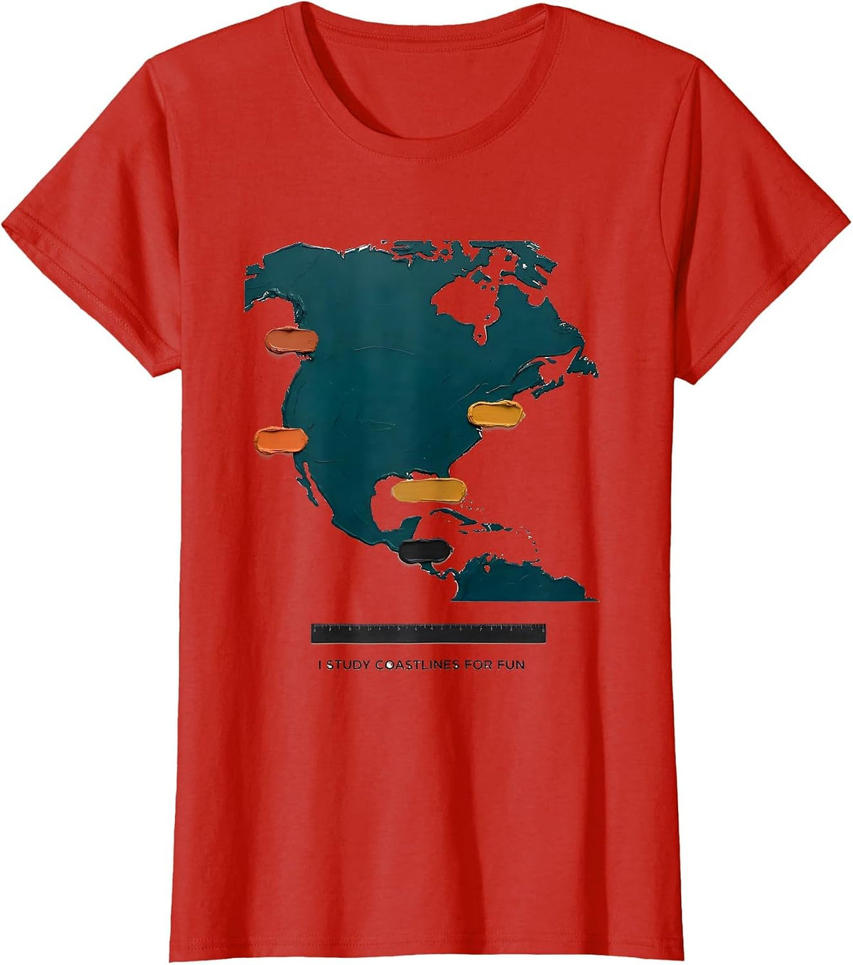 I Study Coastlines For Fun Geography Enthusiast Map Lover T-Shirt - Red