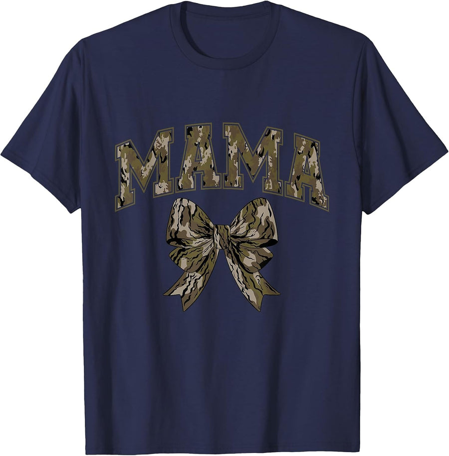 Coquette Camo Bow Mama Camouflage Mom Hunting Duck Hunter T-Shirt - Navy Blue