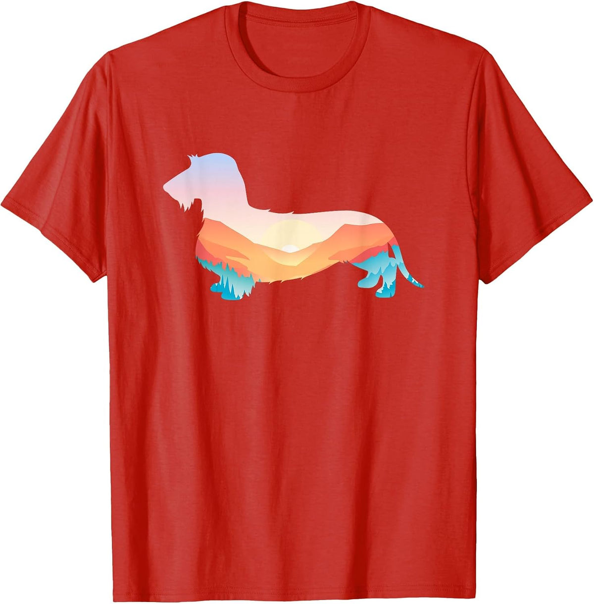 Wire Haired Dachshund Nature Hiking Dog Sunrise Adventure T-Shirt - Red