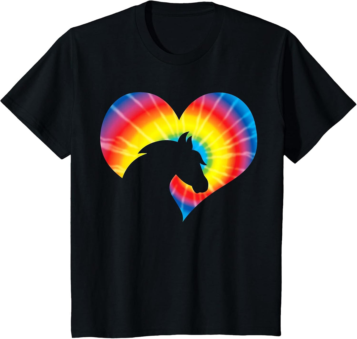 Horse Heart Silhouette for Cowgirl Equestrian Graphic Print T-Shirt - Black