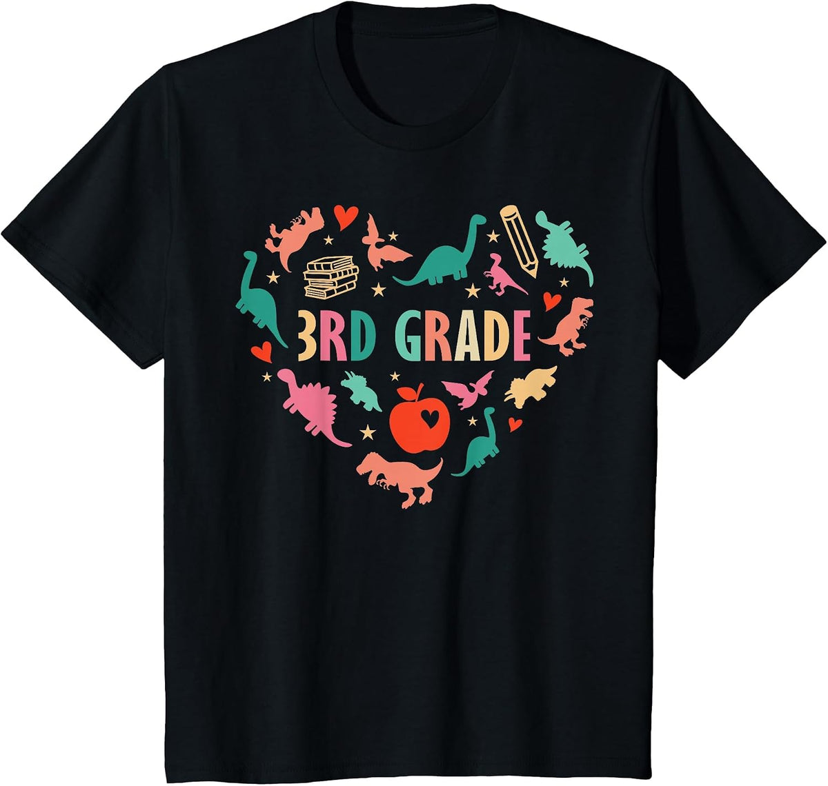 Team 3rd Grade Dinosaur Heart Third Grade Crew Teacher Kids T-Shirt - Black