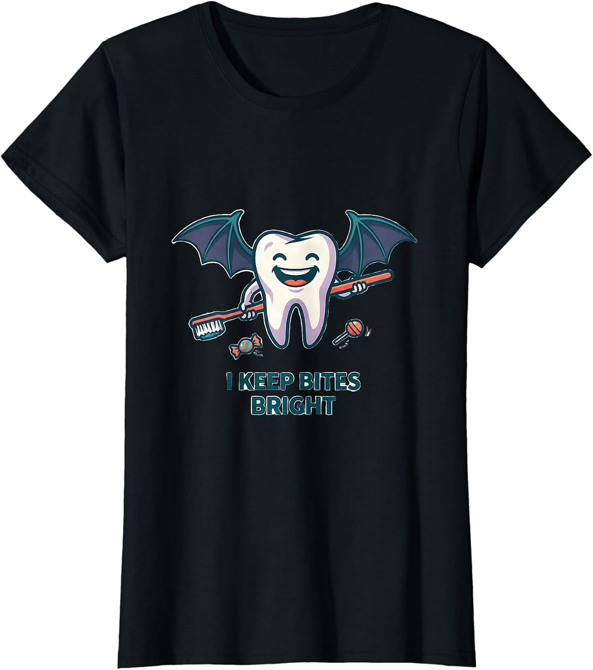 I Keep Bites Bright Funny Dentist Halloween Dental Pun T-Shirt - Black