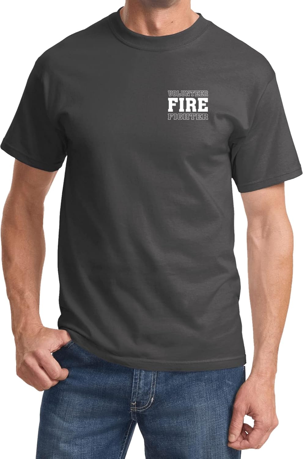 Buy Cool Shirts Volunteer Firefighter Chest Print T-Shirt - Charcoal