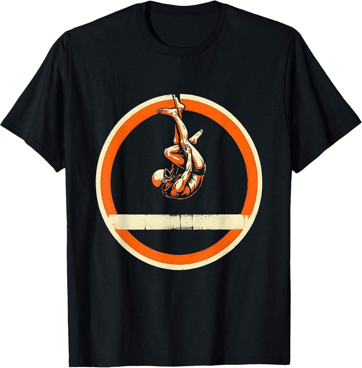 Men's Diver Tuck Position Mid-Air Diving Illustration T-Shirt - Black