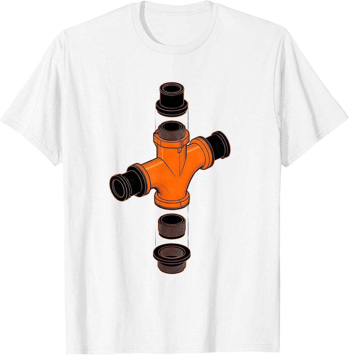 Men's P-Trap Assembly Exploded View Funny Plumber Pipefitter T-Shirt - White