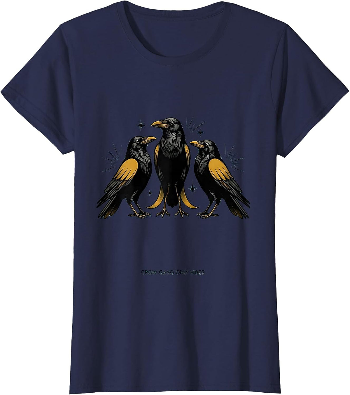 Women's Crow Gang Only Vibes Dark Bird Crew Design T-Shirt - Navy Blue