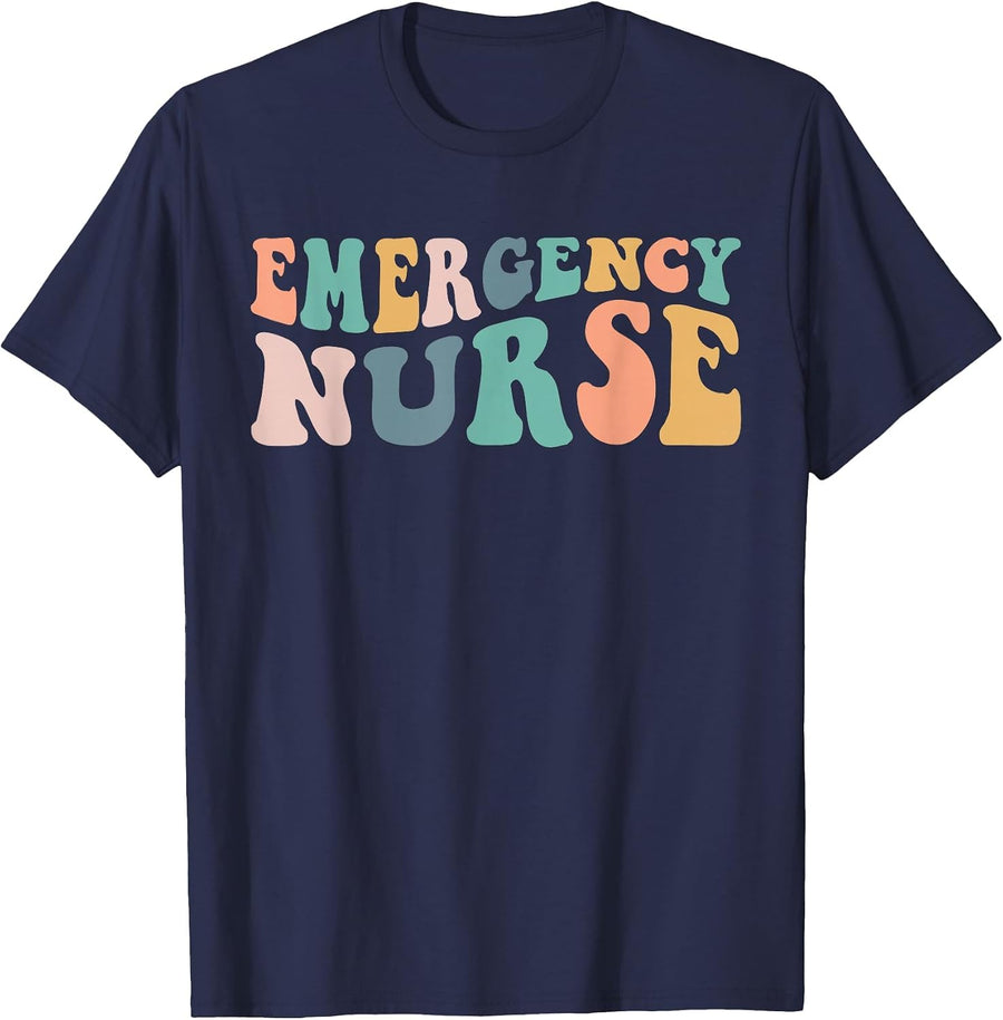 Groovy ER Nurse Emergency Room Nurse School Women Nursing T-Shirt - Navy Blue