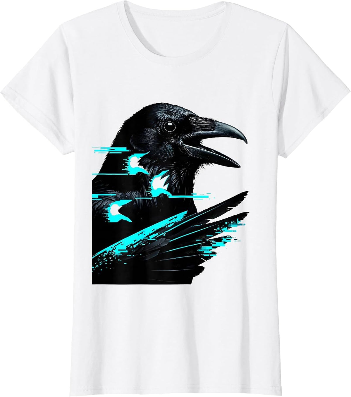 Women's Crow Glitch Datamosh Dark Humor Gothic T-Shirt - White