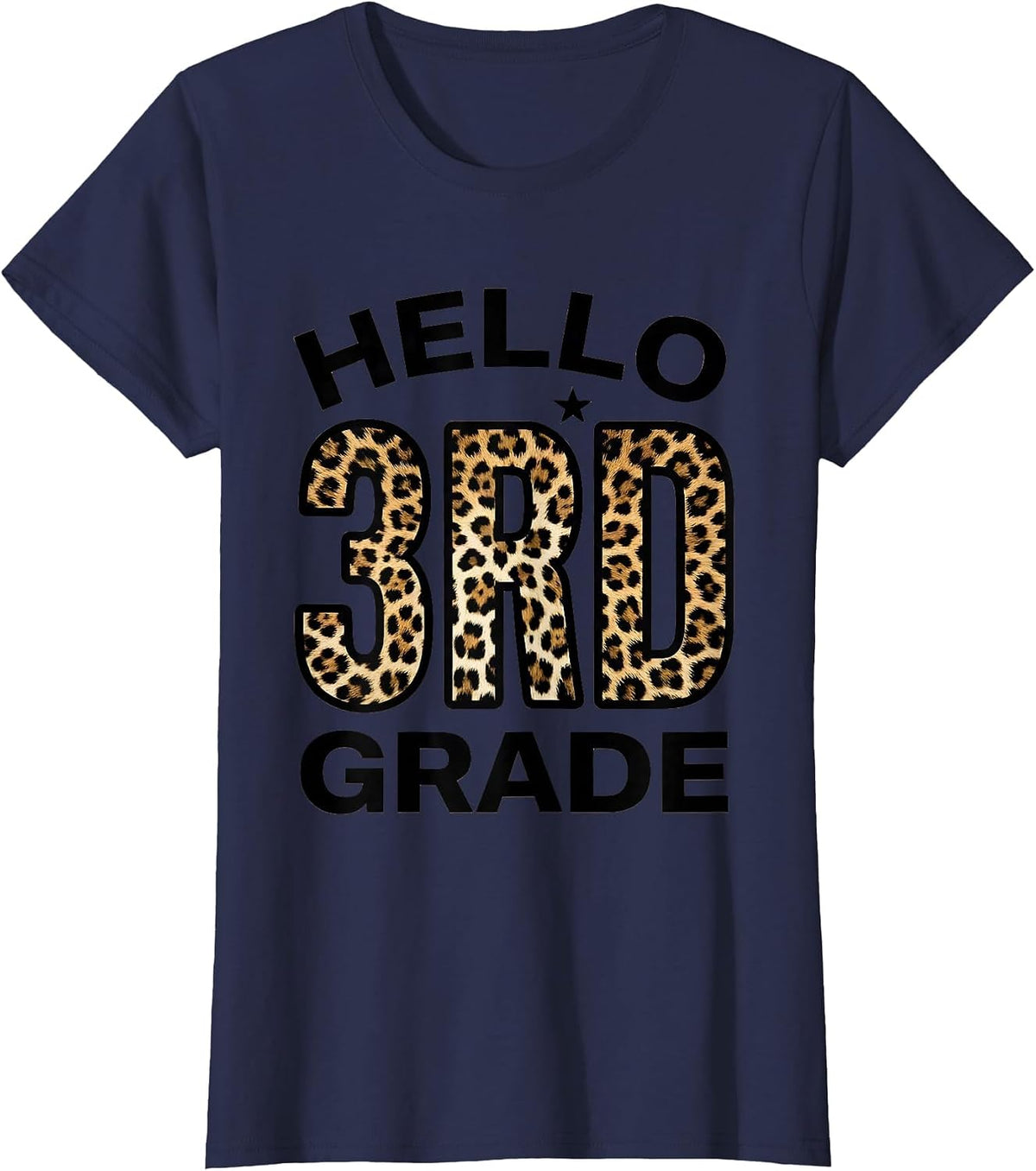 Women's Hello 3rd Grade Leopard Teacher Student Back To School Girls T-Shirt - Navy Blue