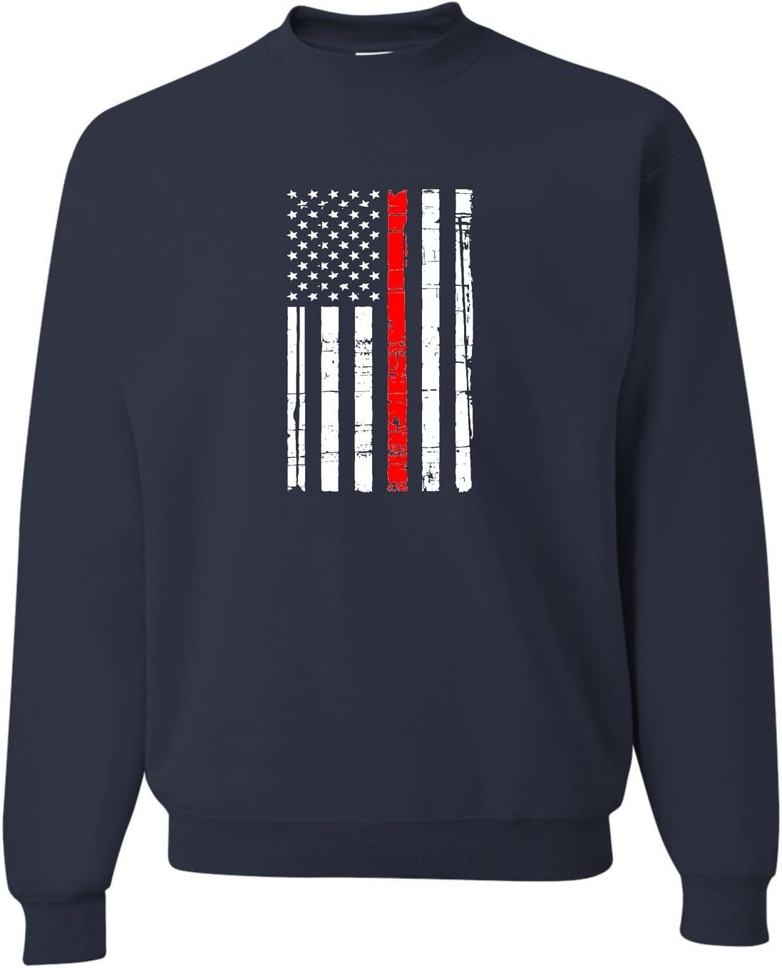 Go All Out Adult Thin Red Line Firefighter Firemen Support Sweatshirt Crewneck - Navy