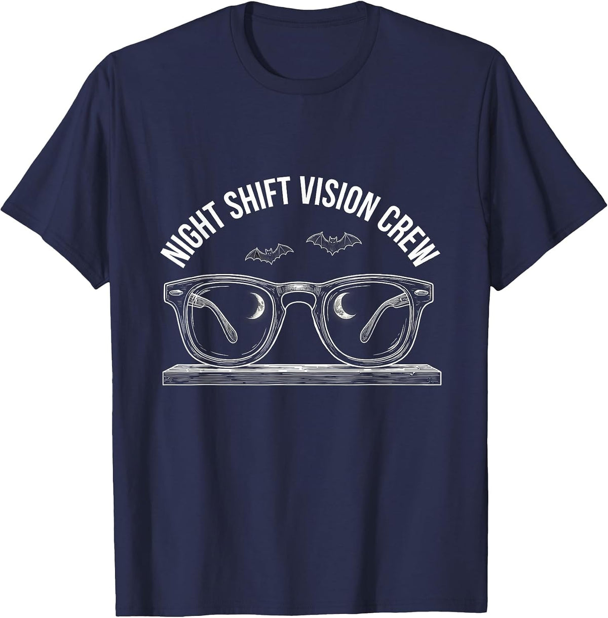 Night Shift Vision Crew Funny Optometrist Halloween Eye T-Shirt - Navy Blue