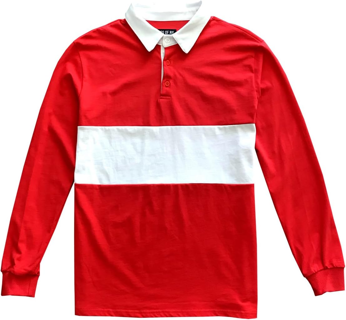 Kings Of NY Classic Mens Long Sleeve Sports Polo Rugby Shirt - Red