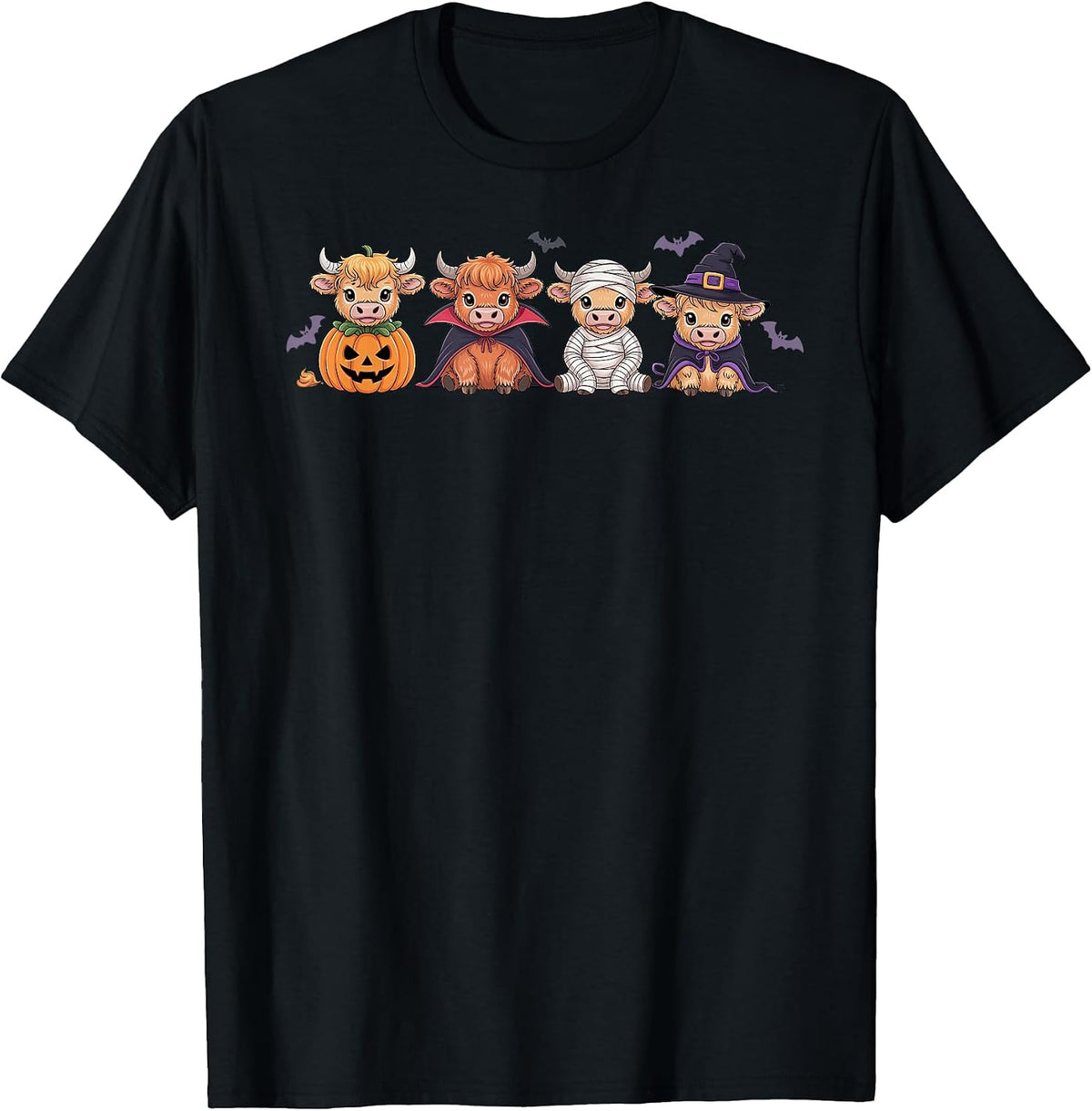 Halloween Highland Cow T-Shirt, Men, Black, Small - As Pictured